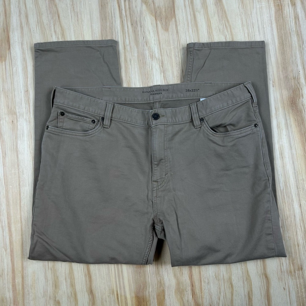 Banana Republic Traveler Pants Khaki Brown FITS 38x25 Athletic Fit Tapper